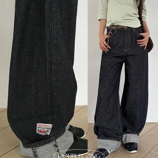 Patch Hem Roll Up Loose Pants