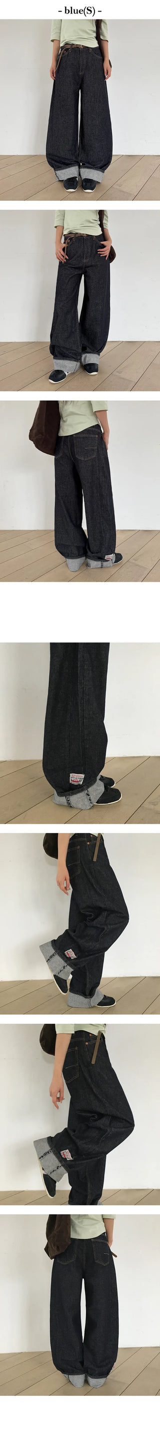 Patch Hem Roll Up Loose Pants