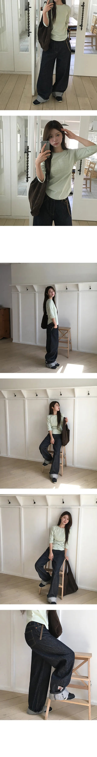 Patch Hem Roll Up Loose Pants