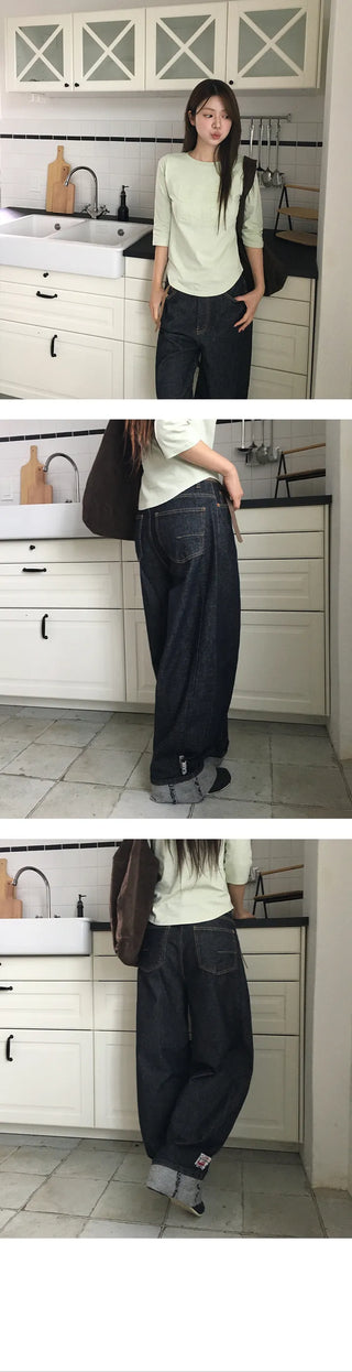 Patch Hem Roll Up Loose Pants
