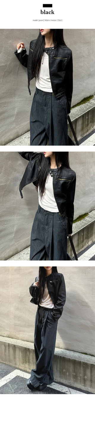 Rider no collar leather jacket