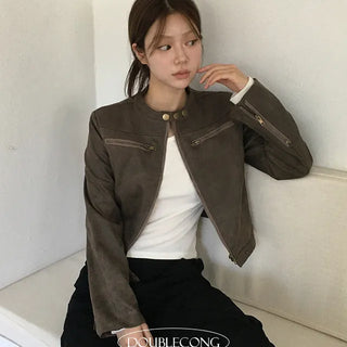 Rider no collar leather jacket