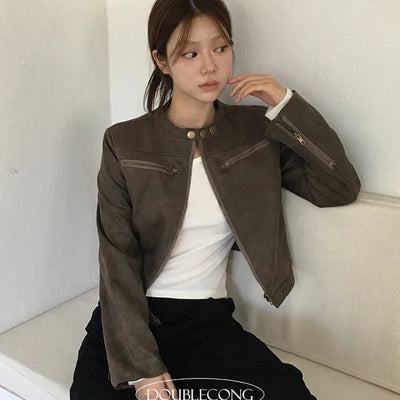 Rider no collar leather jacket