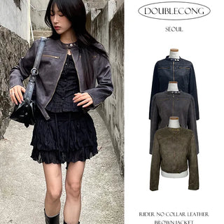 Rider no collar leather jacket