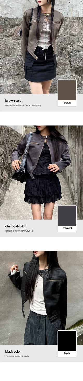 Rider no collar leather jacket