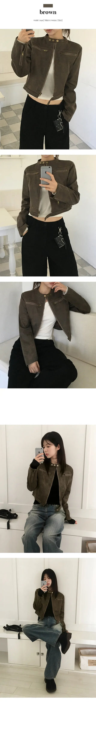 Rider no collar leather jacket