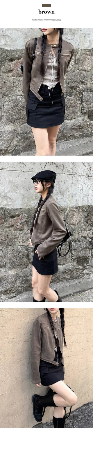 Rider no collar leather jacket