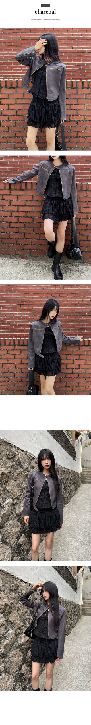 Rider no collar leather jacket