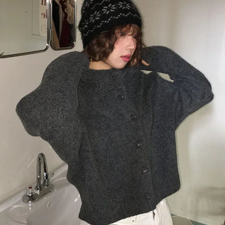 Mori high neck button knit cardigan
