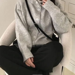 Mori high neck button knit cardigan