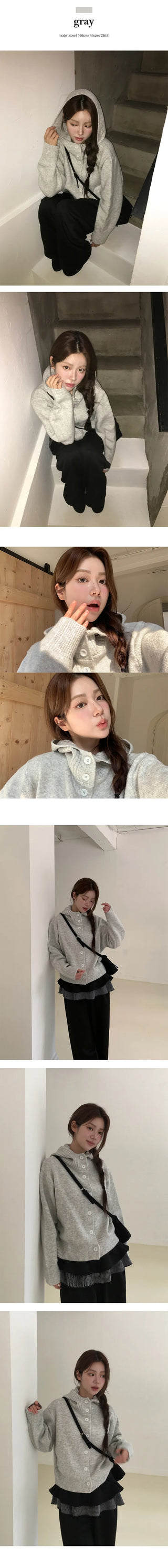 Mori high neck button knit cardigan
