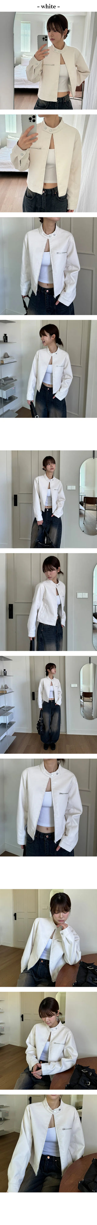 Simple No Collared Rider Leather Jacket