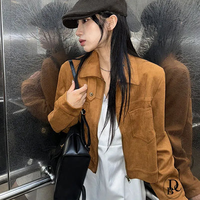 Lonely Suede High Neck Zip Up Jacket