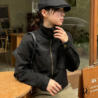 Lonely Suede High Neck Zip Up Jacket