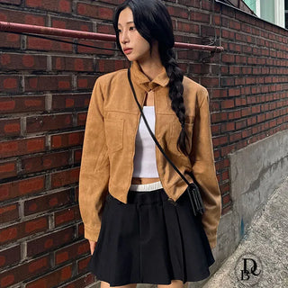Lonely Suede High Neck Zip Up Jacket