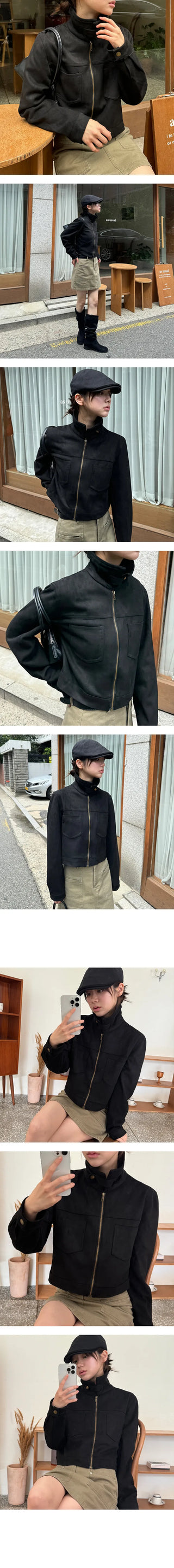 Lonely Suede High Neck Zip Up Jacket
