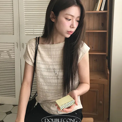Cap Sleeve Boat Neck Knit Short Sleeve