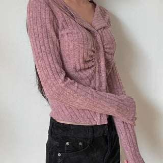 Front Shirring Bone Collar Boddy Cardigan