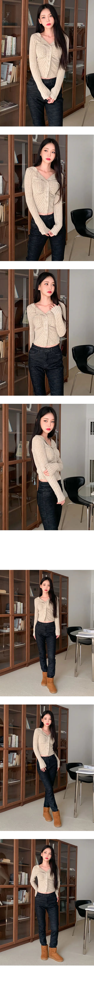 Front Shirring Bone Collar Boddy Cardigan