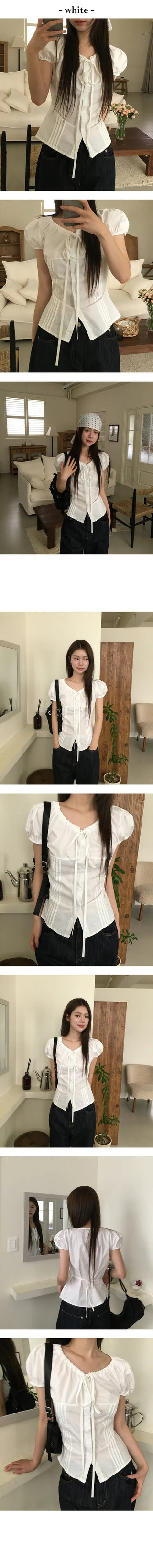 Ribbon Shirring Pintuck Blouse