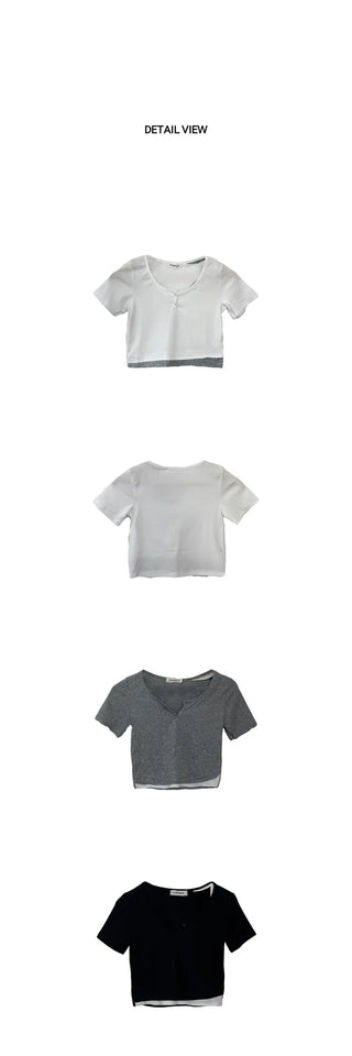 Layered Button Crop Tee