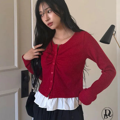 Clé Hem Frill V Button Cardigan