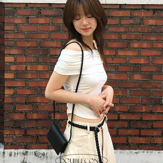Peach Side Shirring Off Shoulder Short Sleeve
