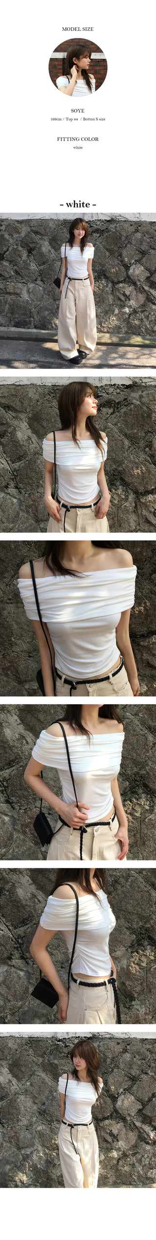 Peach Side Shirring Off Shoulder Short Sleeve