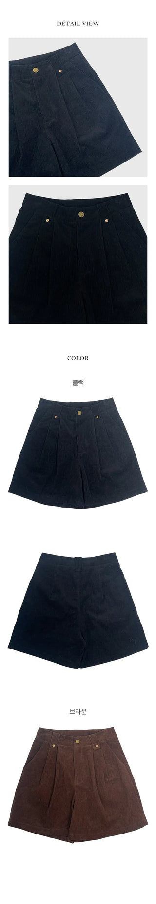 Corduroy two pin tuck golden shorts