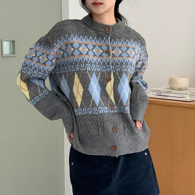 Merry Nordic Argyle Cardigan