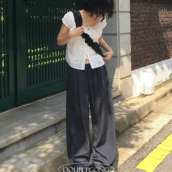 Color block banding nylon slacks