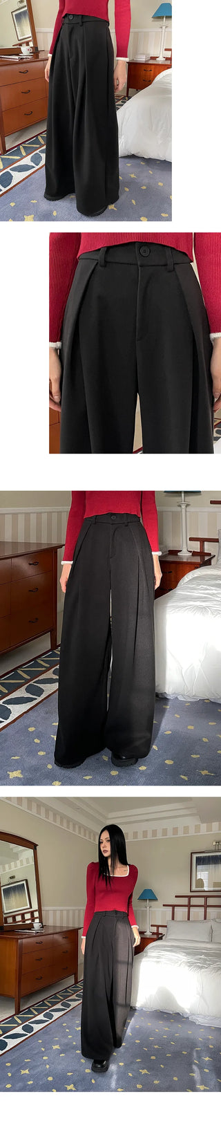 Inner fleece Unique tuck wide slacks