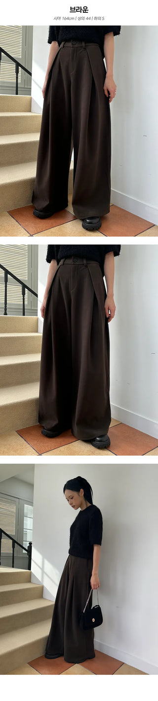 Inner fleece Unique tuck wide slacks