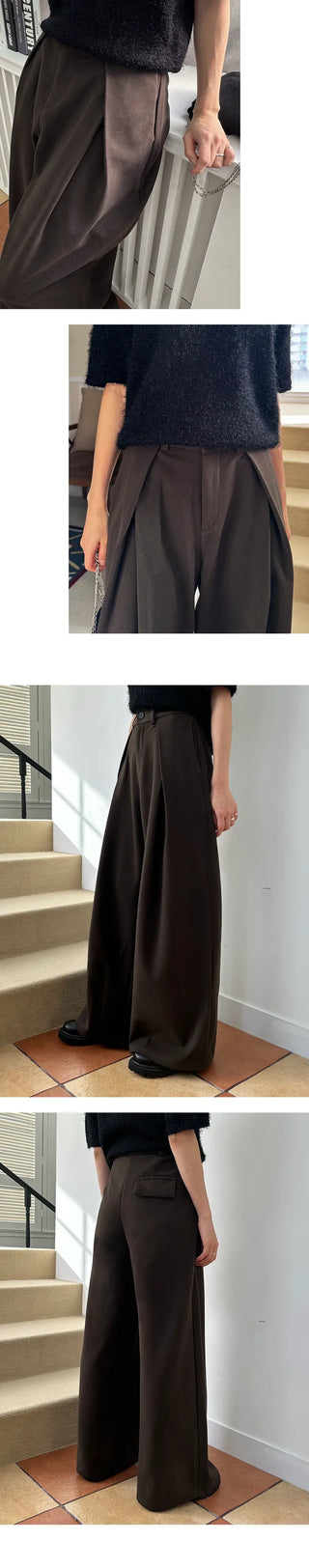 Inner fleece Unique tuck wide slacks