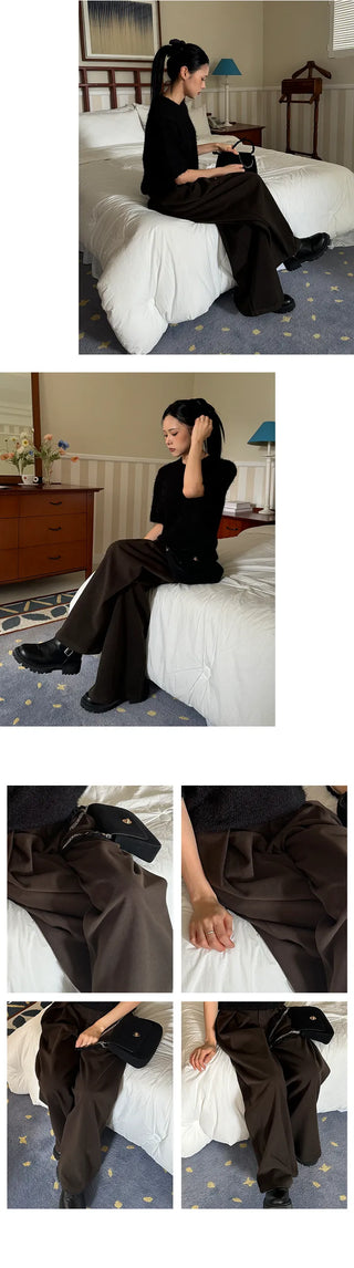Inner fleece Unique tuck wide slacks