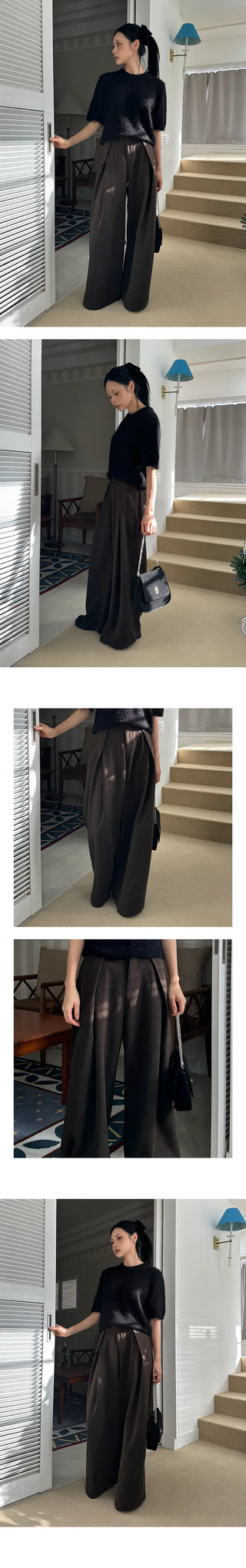 Inner fleece Unique tuck wide slacks
