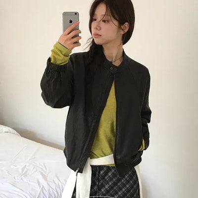 Butter no collar cut leather jacket