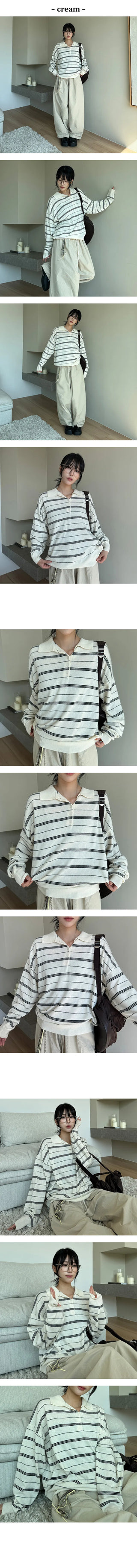 Exy Stripe Button Collar Knit Tee