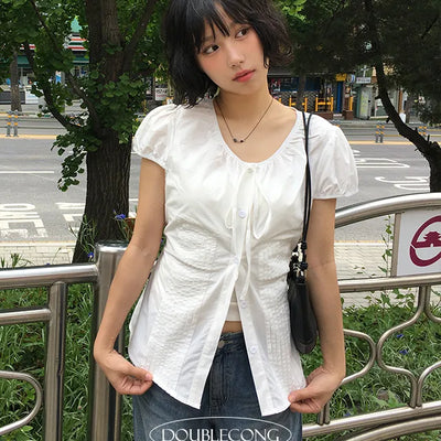 Dico Puff Shirring Pintuck Blouse