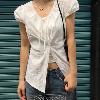 Dico Puff Shirring Pintuck Blouse