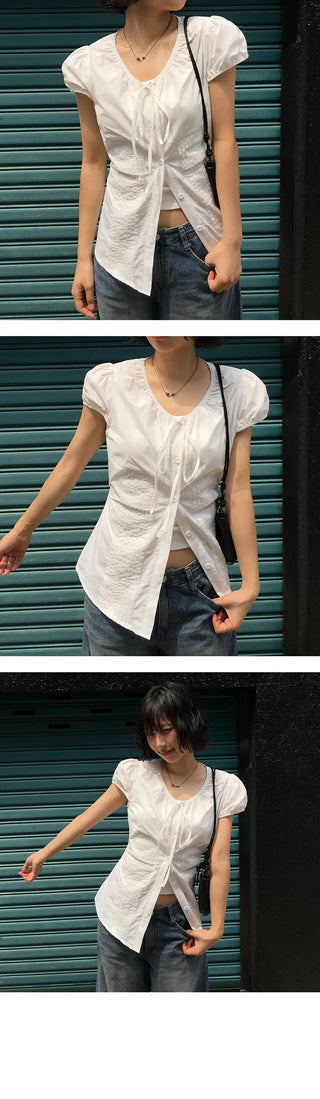 Dico Puff Shirring Pintuck Blouse