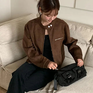 Roman suede no collar jacket