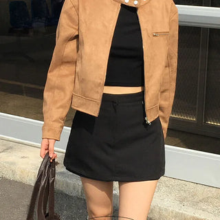 Roman suede no collar jacket