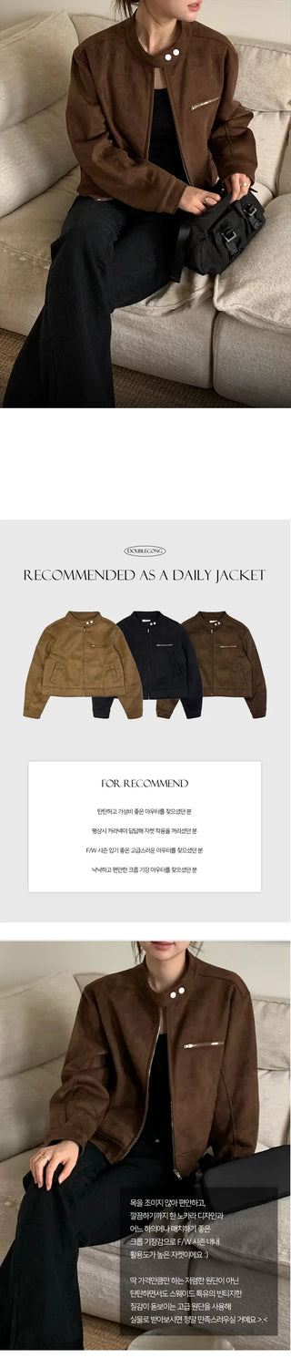 Roman suede no collar jacket