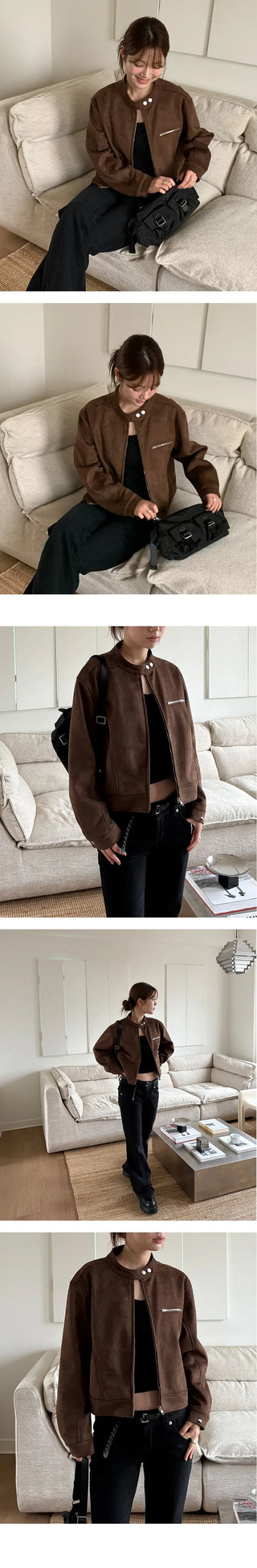 Roman suede no collar jacket