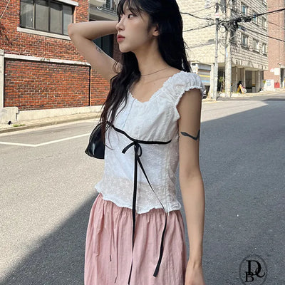 Drop Punching Off Shoulder Short Sleeve T Shirt