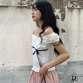Drop Punching Off Shoulder Short Sleeve T Shirt