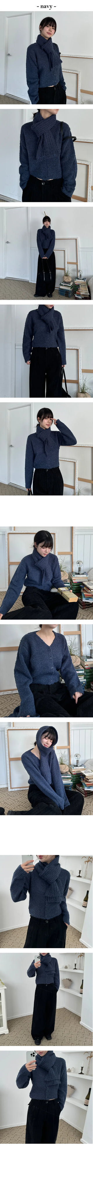 Knit V neck Muffler Set Knit Cardigan