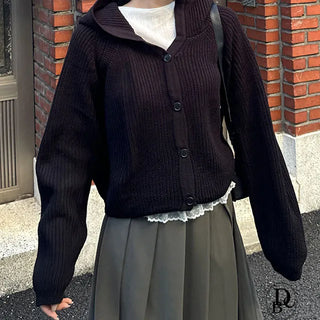 Slow Knit Hooded Zip Up Cardigan