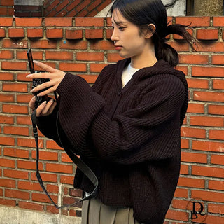 Slow Knit Hooded Zip Up Cardigan